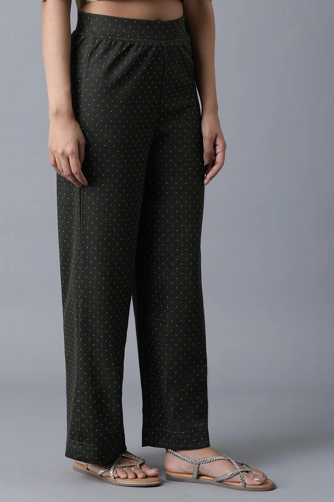 Black Solid Straight Fit Palazzo With Elasticated Waistband - Image 6