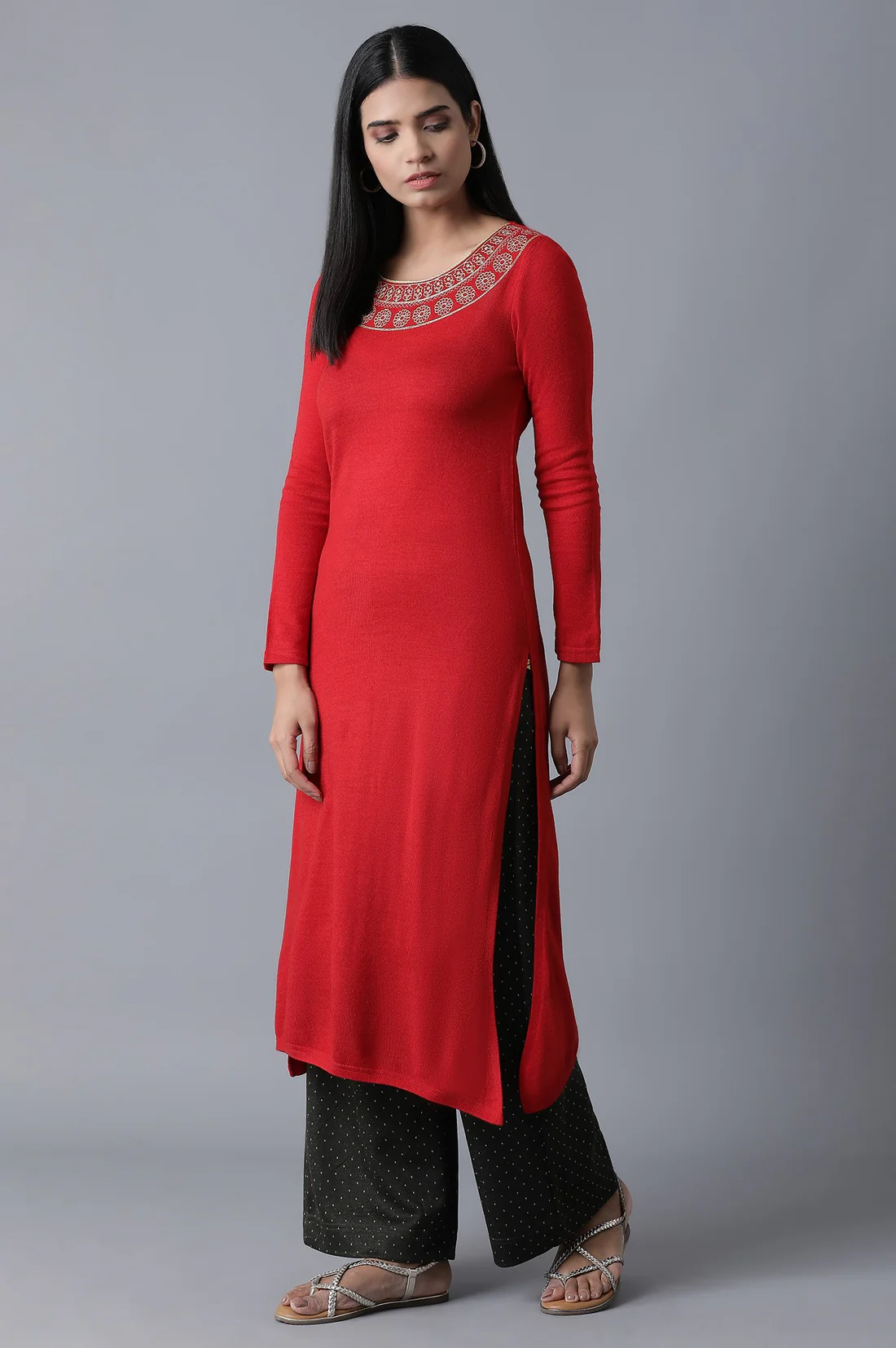 Black Solid Straight Fit Palazzo With Elasticated Waistband - Image 7