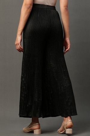 Solid Flared Woven Sharara With Pleats - Image 3