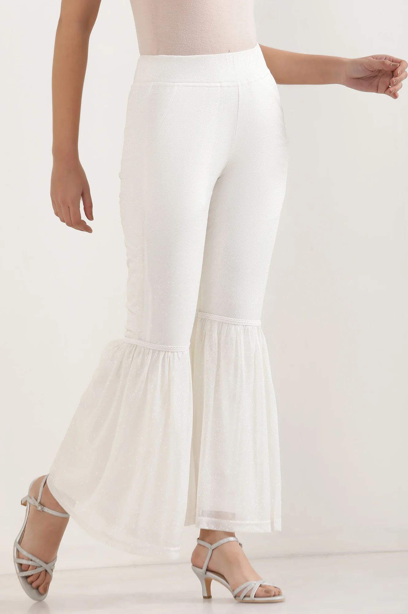 White Lace Insert Pintuck Trousers - Image 6