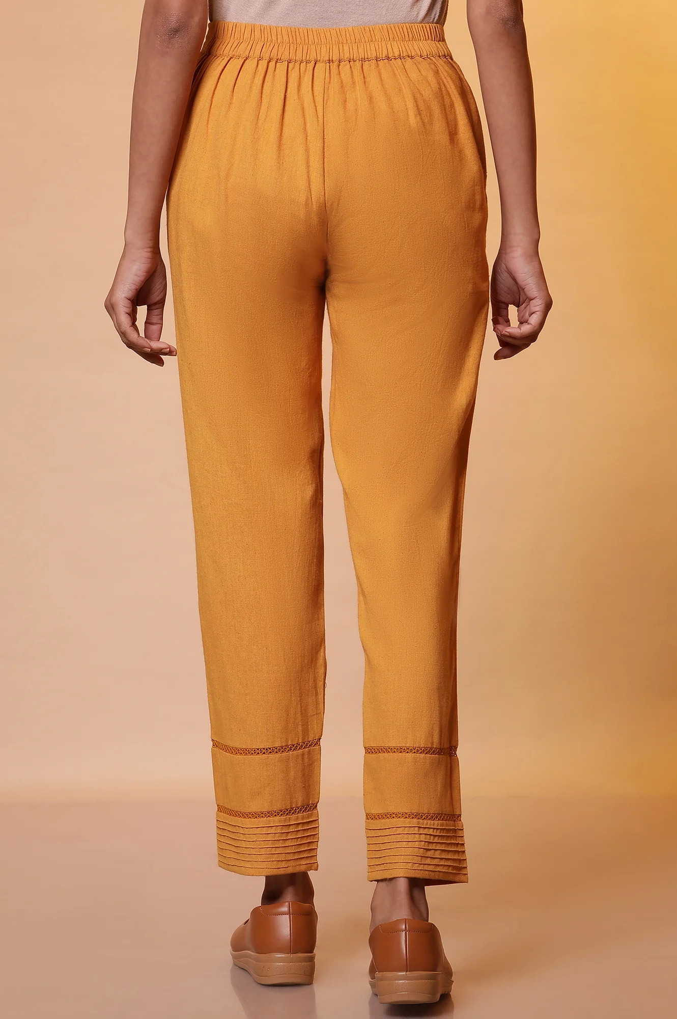 Mustard Lace Insert Pintuck Trousers - Image 4