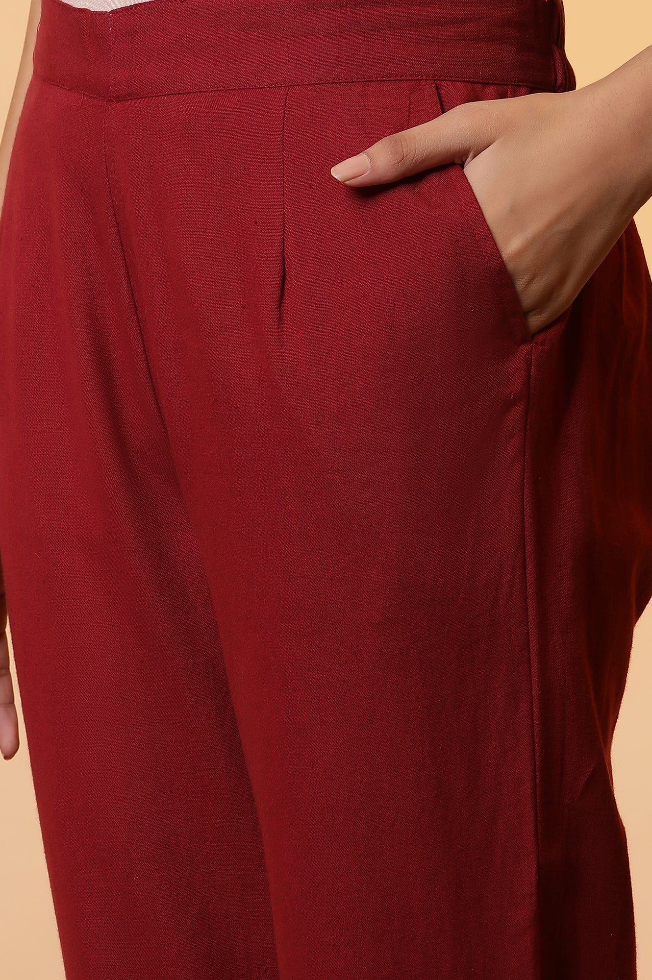 Maroon Lace Insert Pintuck Trousers - Image 9