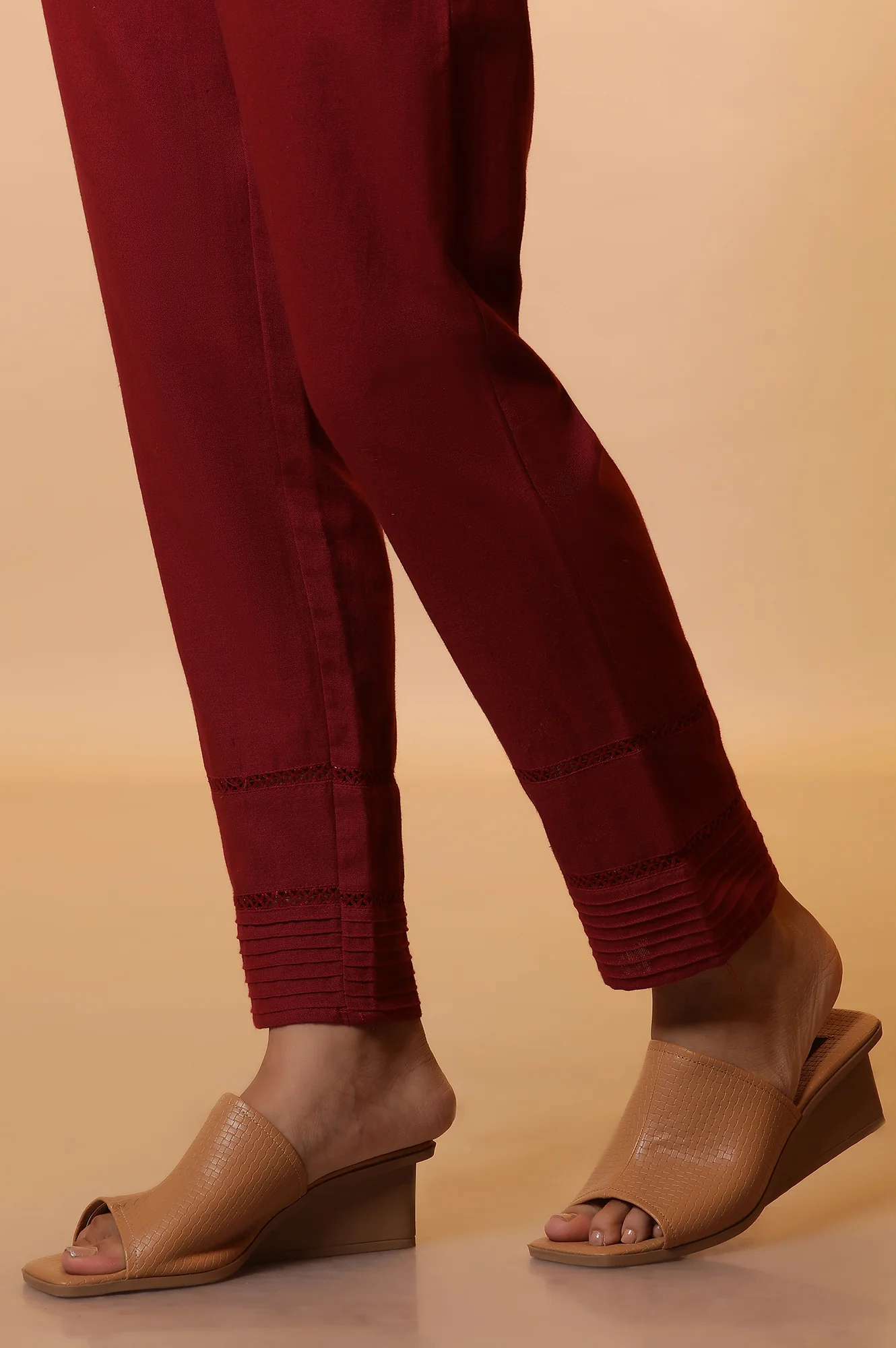 Maroon Lace Insert Pintuck Trousers - Image 10