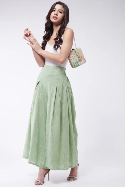 Green Smart Casual Handloom Palazzo