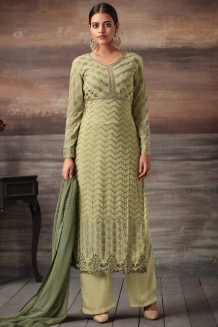 Beige Georgette Embroidered Straight Cut Suit Glamour Vol 48 48003 By Mohini Fashion SC/010221