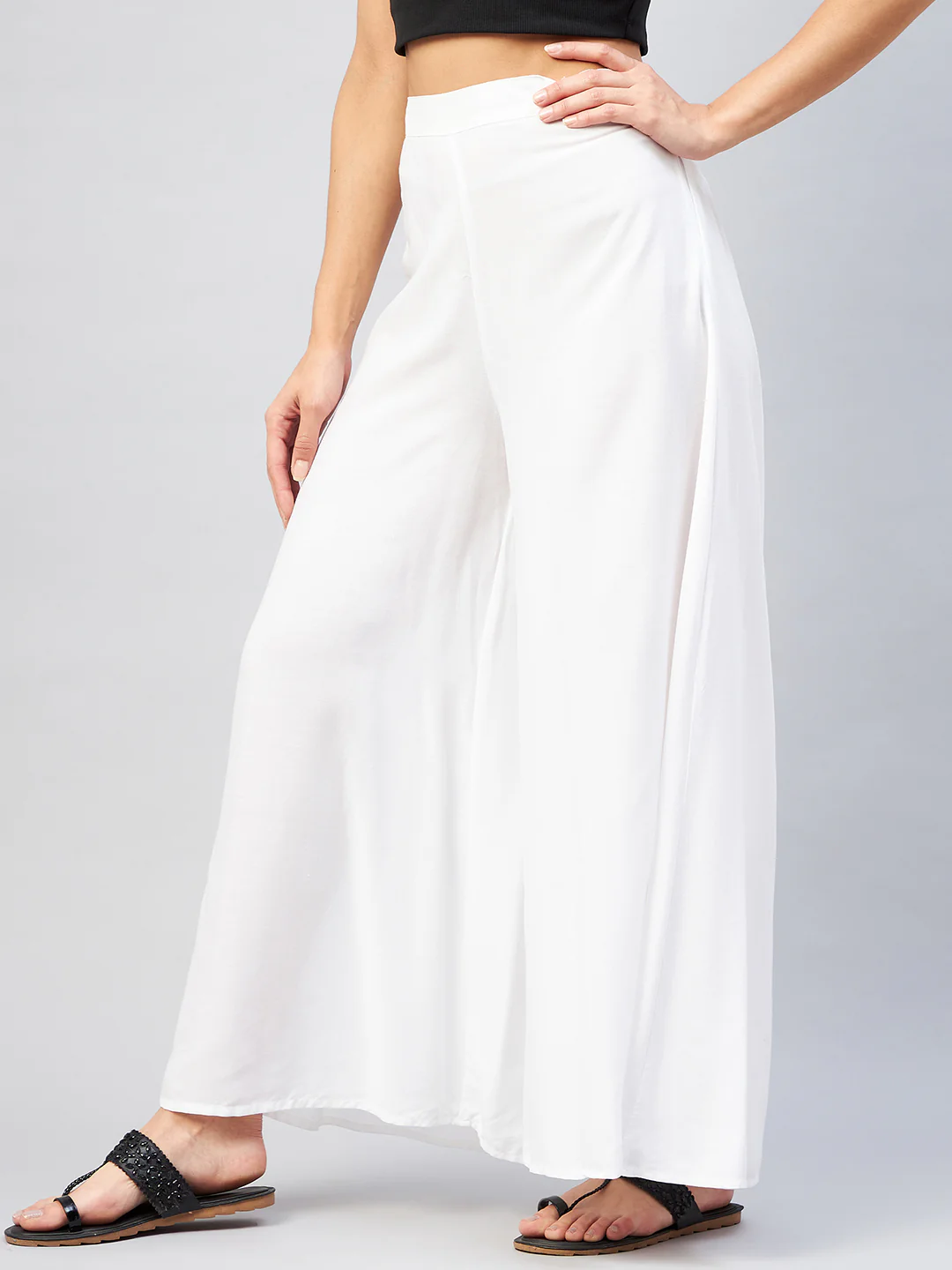 Viscose Rayon Solid White Handloom Palazzo - Image 4