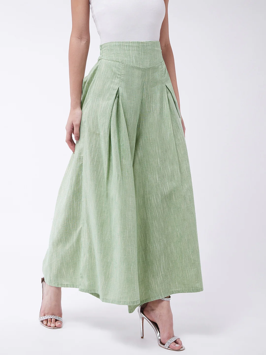 Green Smart Casual Handloom Palazzo - Image 5