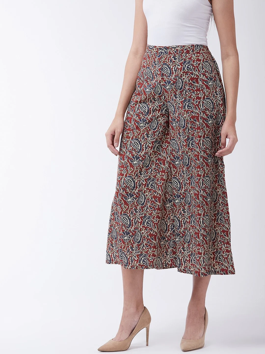 Maroon Printed Kalamkari Handloom Palazzo - Image 4