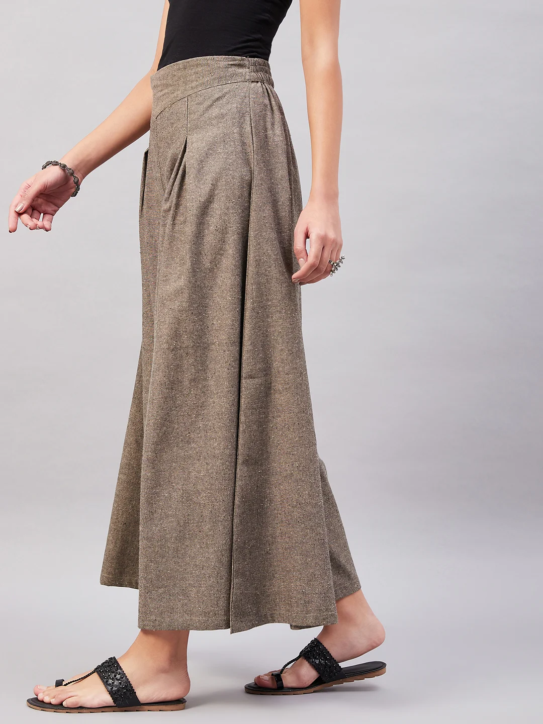 Smart Casual Brown Handloom Palazzo - Image 4