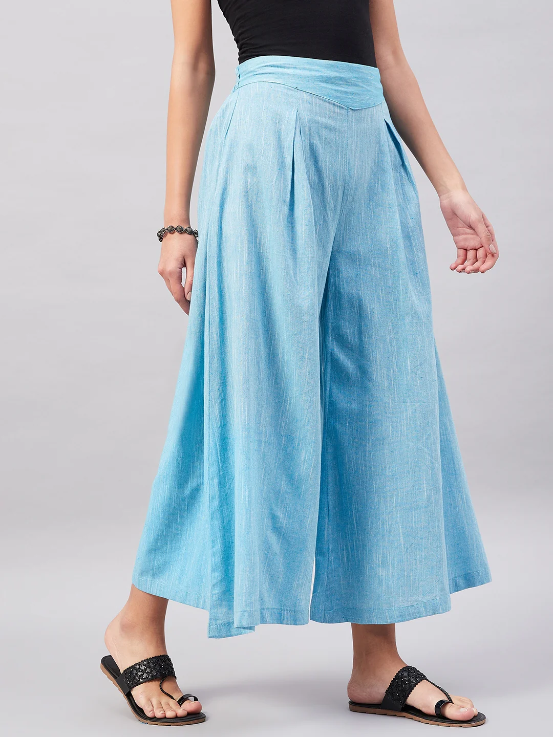 Casual Smart Skyblue Handloom Palazzo - Image 5