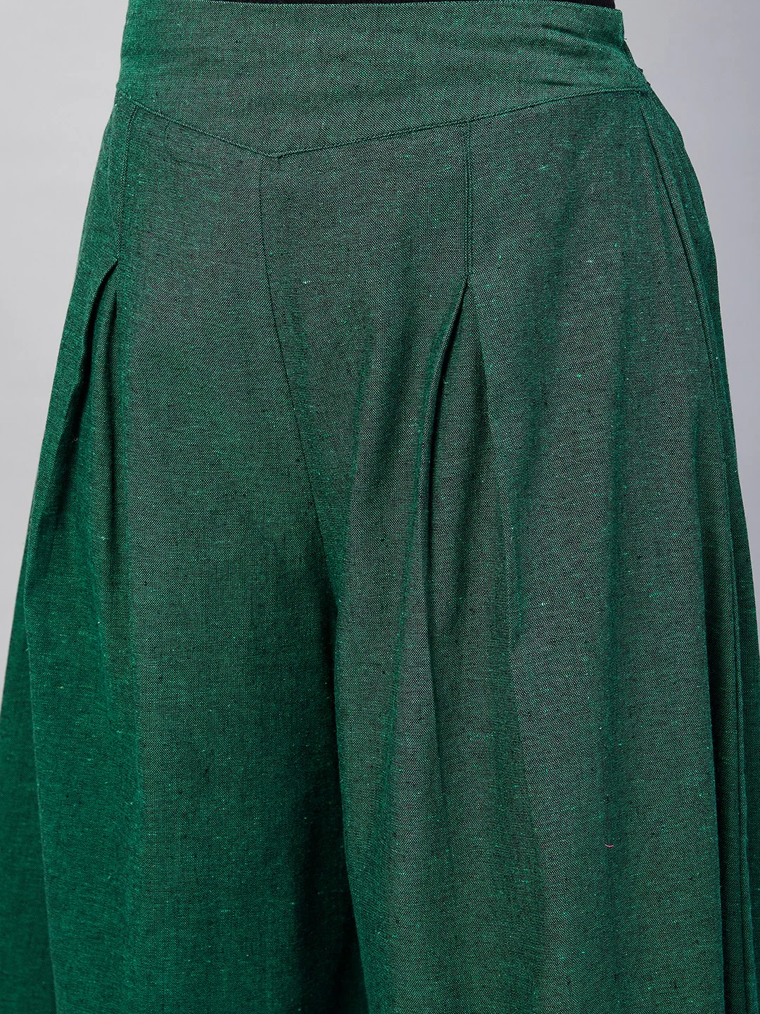 Bottle Green Smart Casual Handloom Palazzo - Image 7