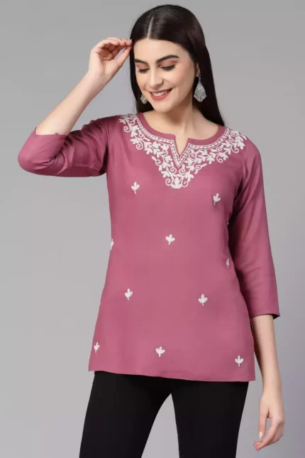 Aiza Kashmiri Pink Short Kurti