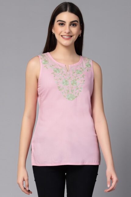 Nadia Kashmiri Light Pink Sleeveless Kurti