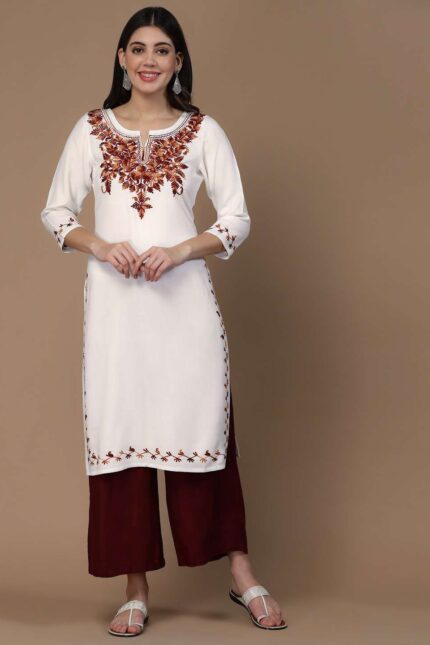 White Kashmiri Embroidered Kurti