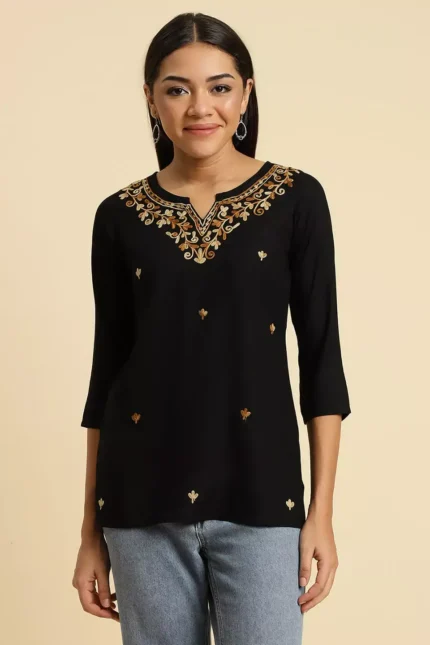 Aiza Kashmiri Black Short Kurti