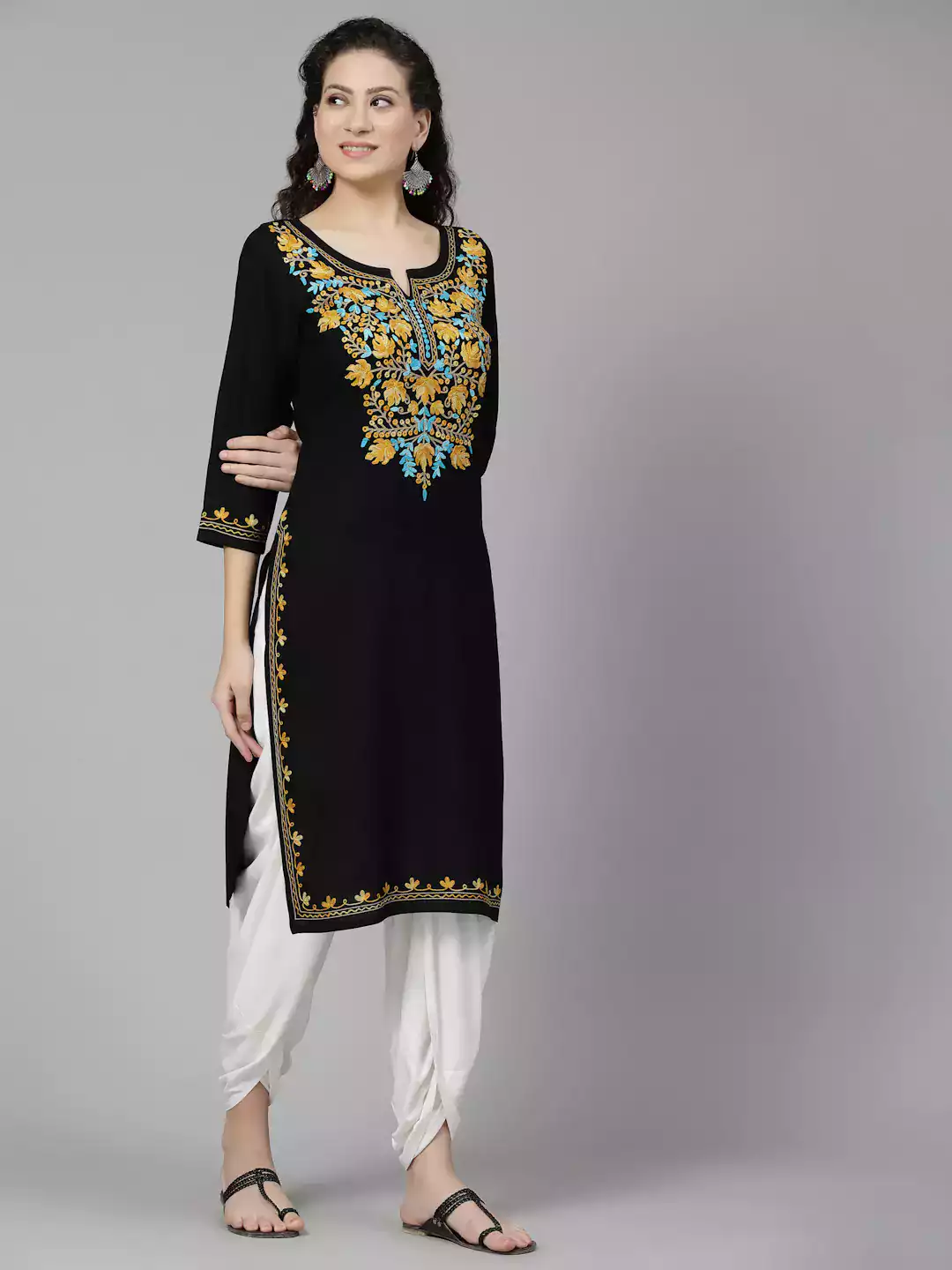 Black Kashmiri Chinarkari Kurti - Image 3