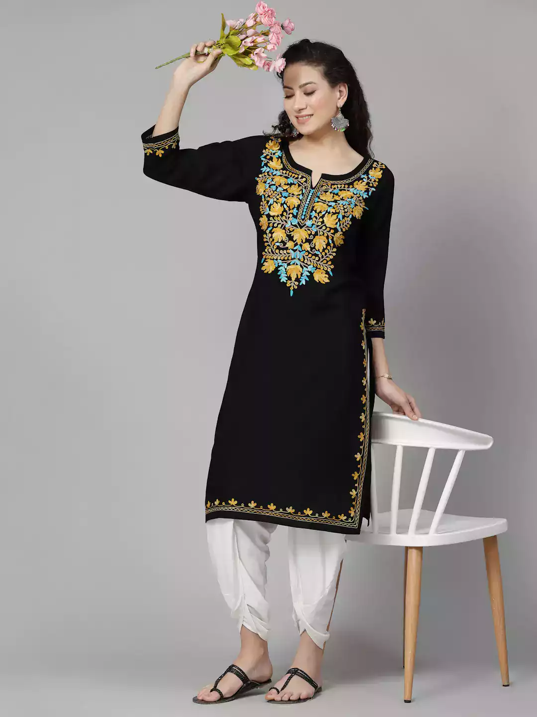Black Kashmiri Chinarkari Kurti - Image 5