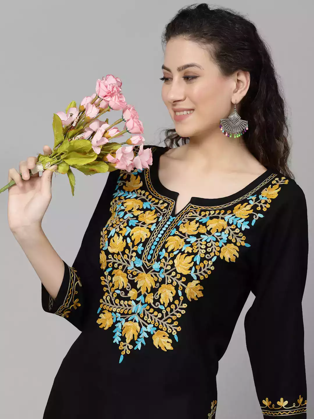 Black Kashmiri Chinarkari Kurti - Image 6