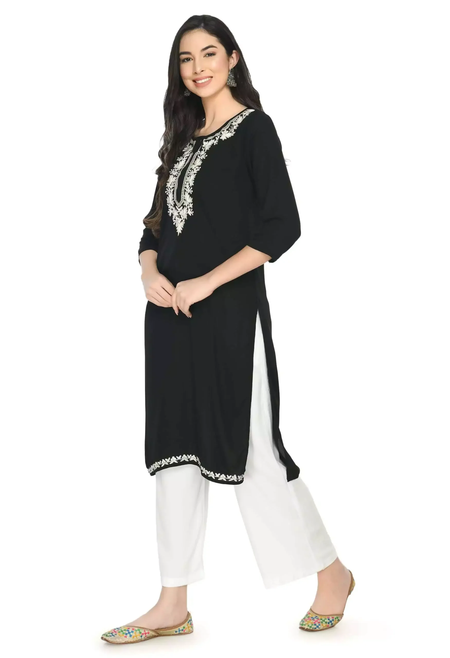 Black Zari Work Kashmiri Kurti - Image 4
