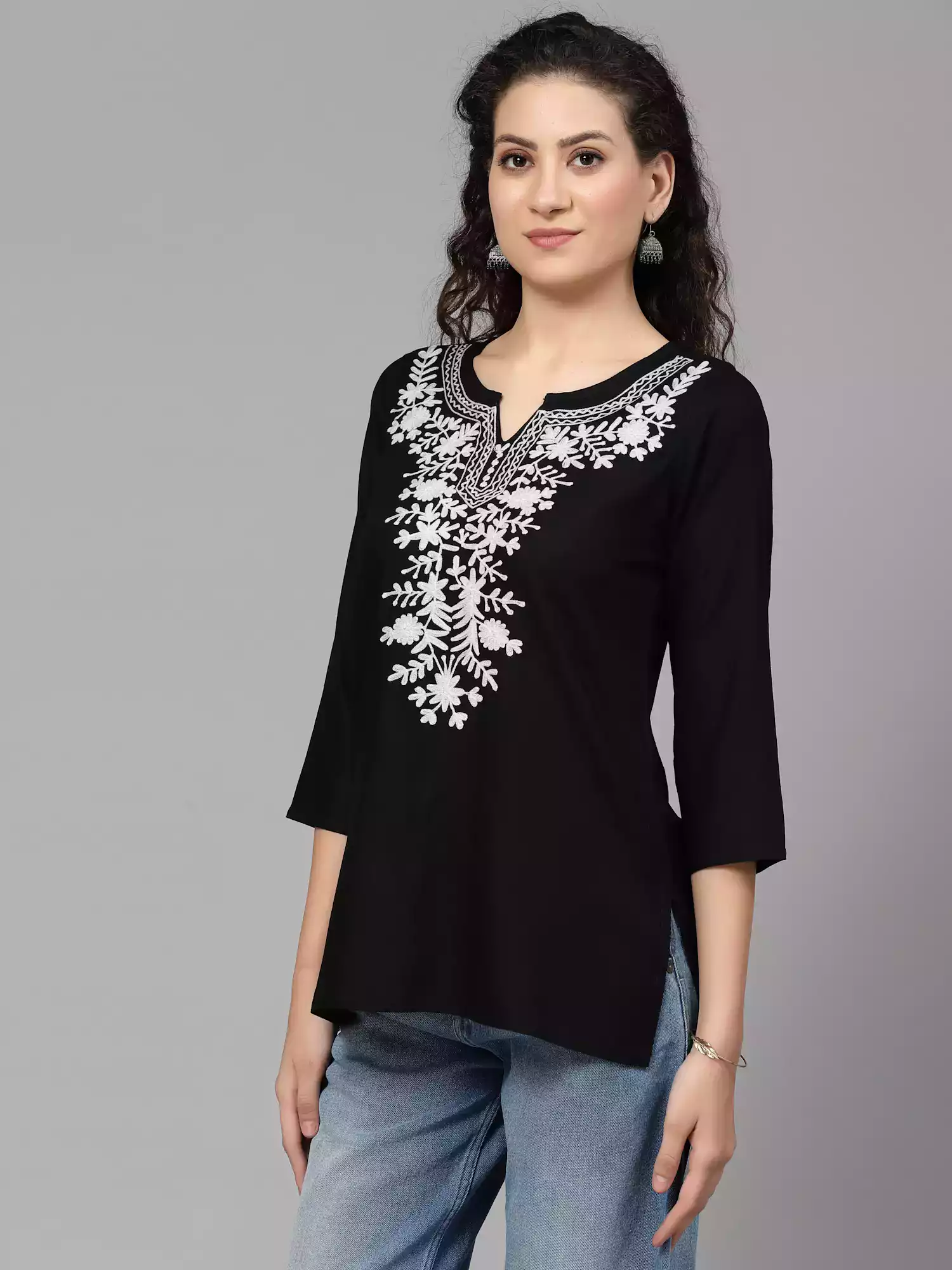 Black Kashmiri Embroidered Short Kurti - Image 6