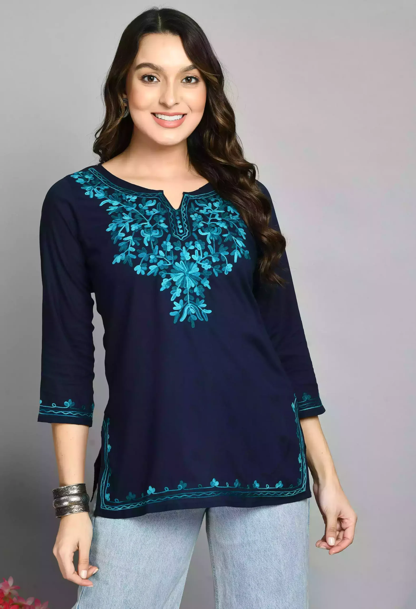 Blue Kashmiri Short Kurti
