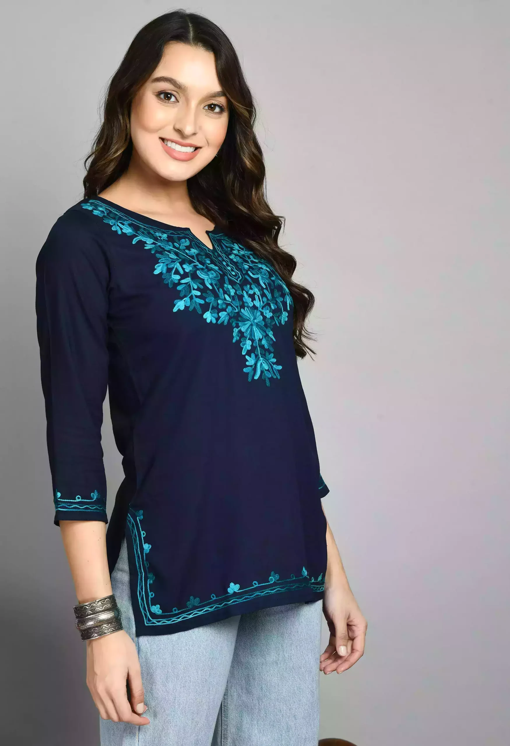 Blue Kashmiri Short Kurti - Image 6