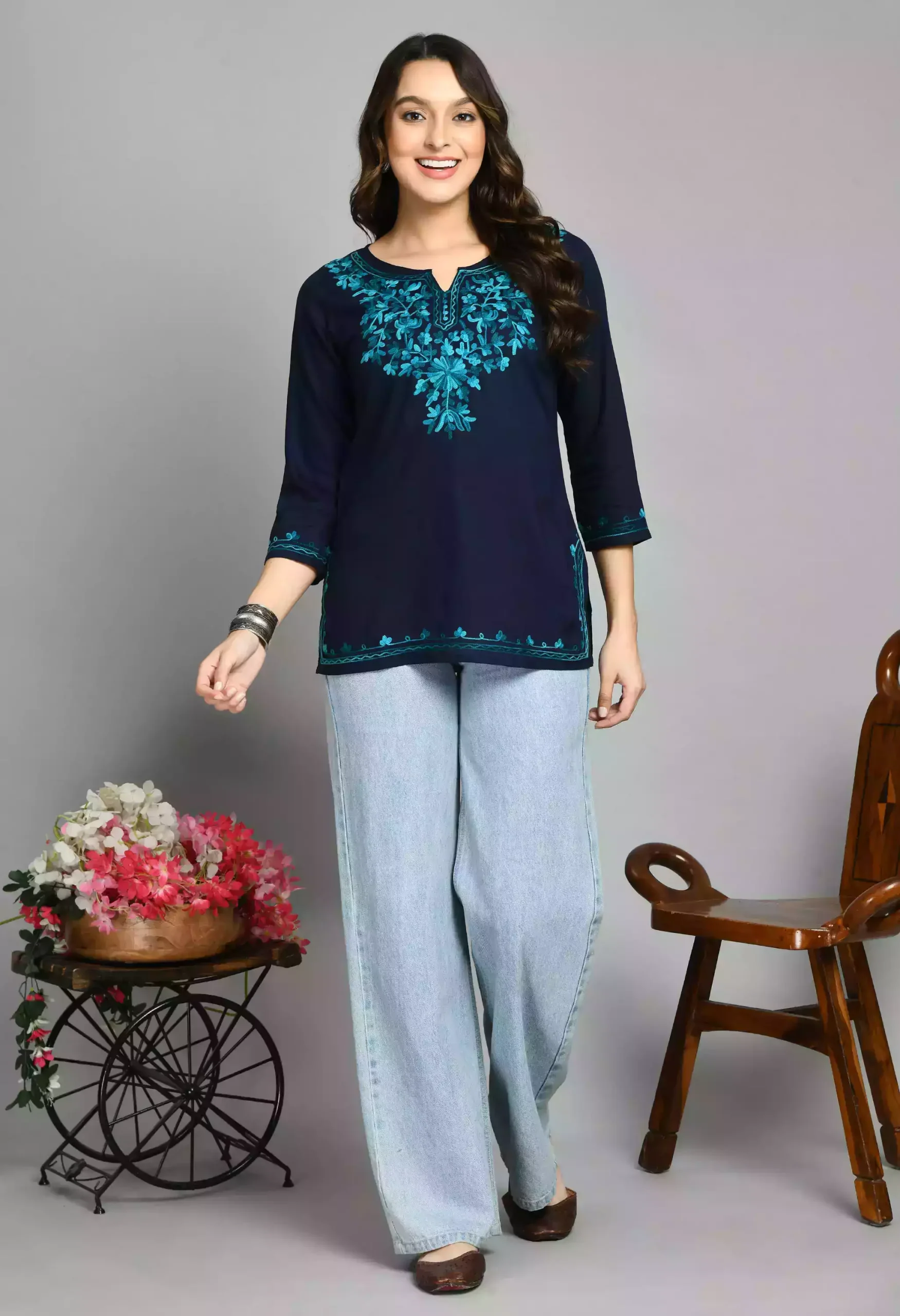 Blue Kashmiri Short Kurti - Image 4