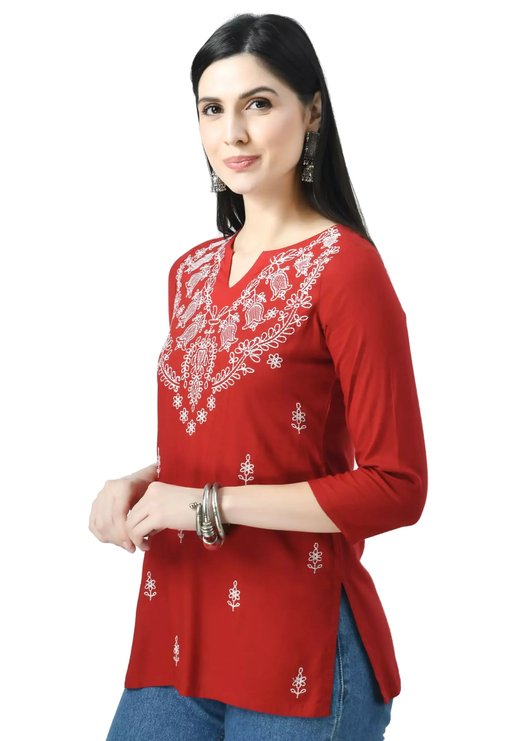 Red Chikankari Short Kurti - Image 7