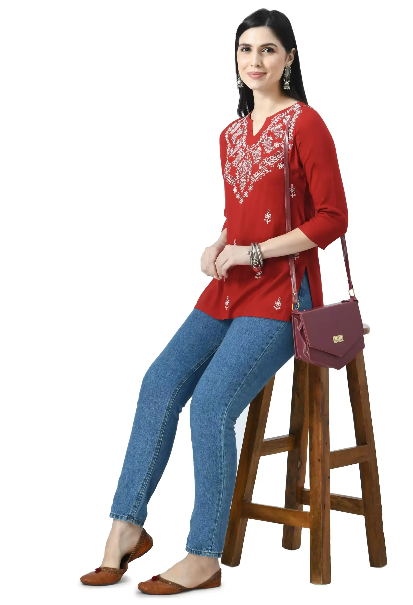 Red Chikankari Short Kurti - Image 5