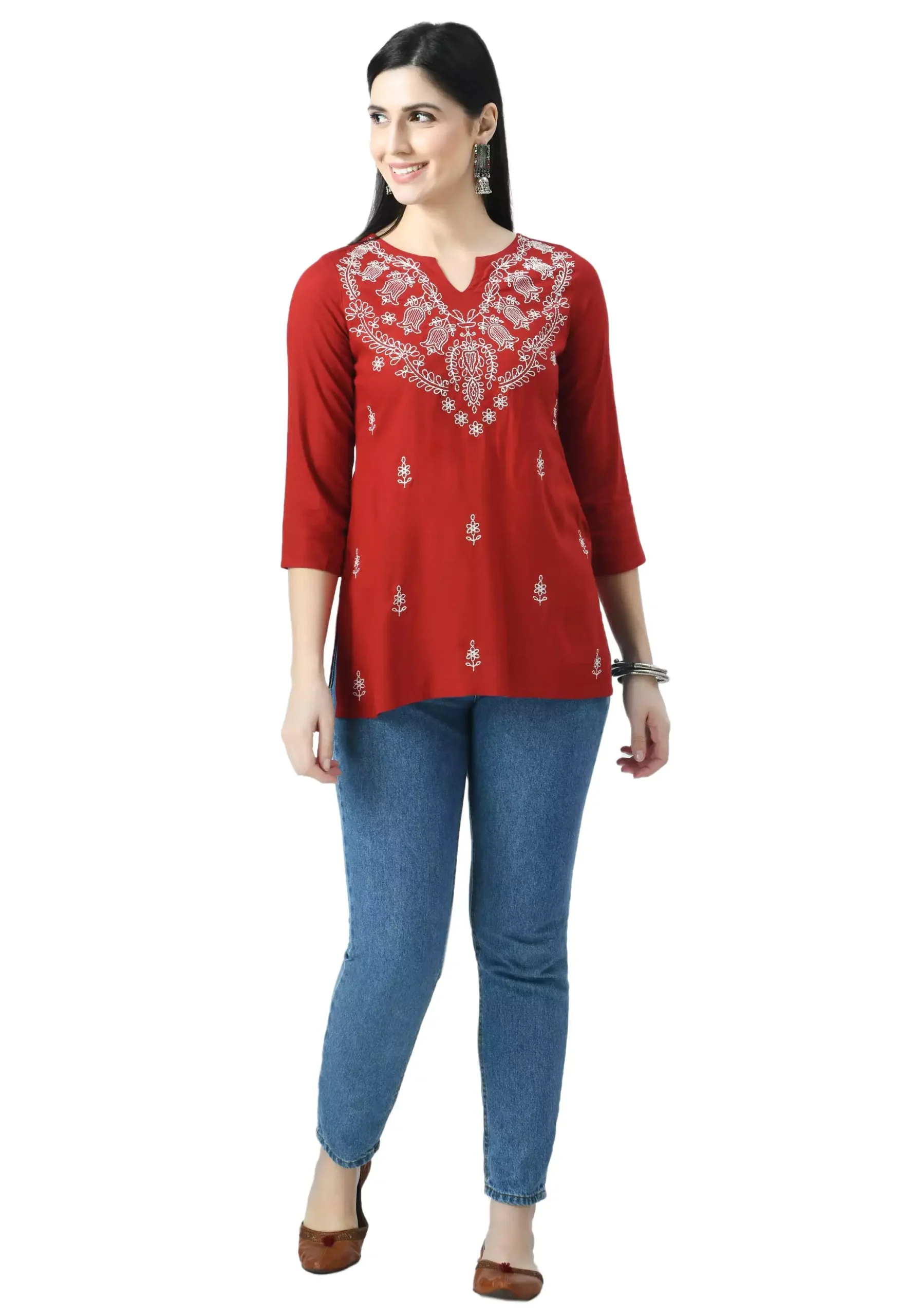 Red Chikankari Short Kurti - Image 4