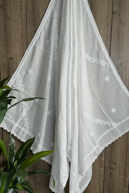 Chikankari White Pure Cotton Dupatta