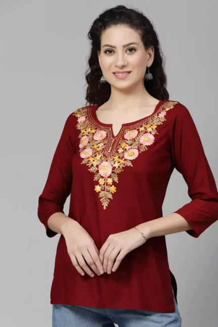 Israa Maroon Short Kurti