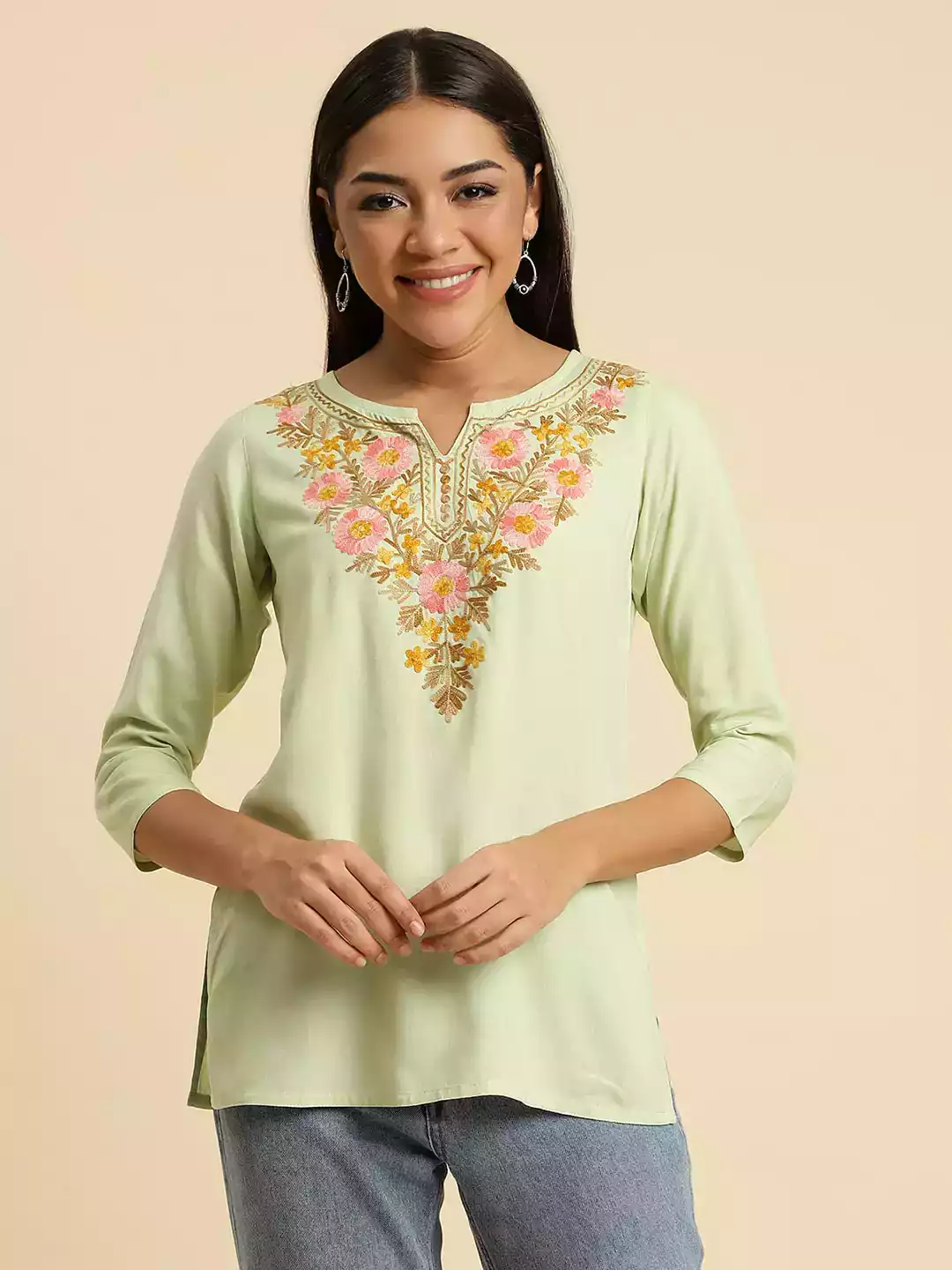 Israa Pista Green Short Kurti