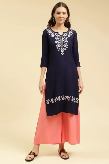 Blue Silk Work Kurti