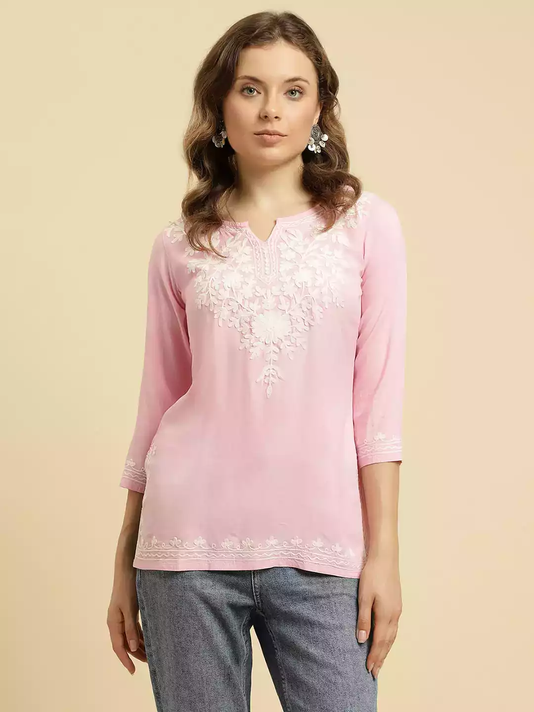 Light Pink Kashmiri Short Kurti