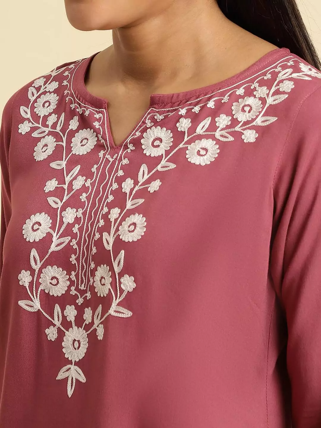 Pink Kashmiri Silk Work Short Kurti - Image 5