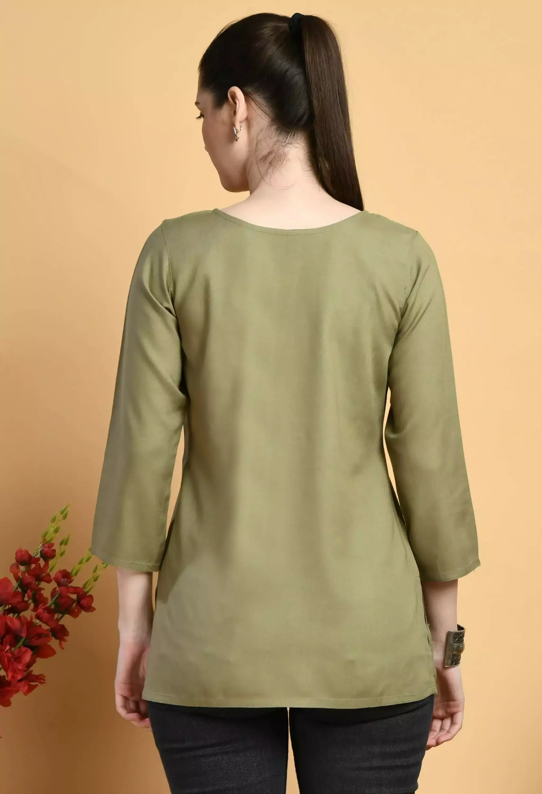 Olive Colored Kashmiri Short Kurti - Image 5