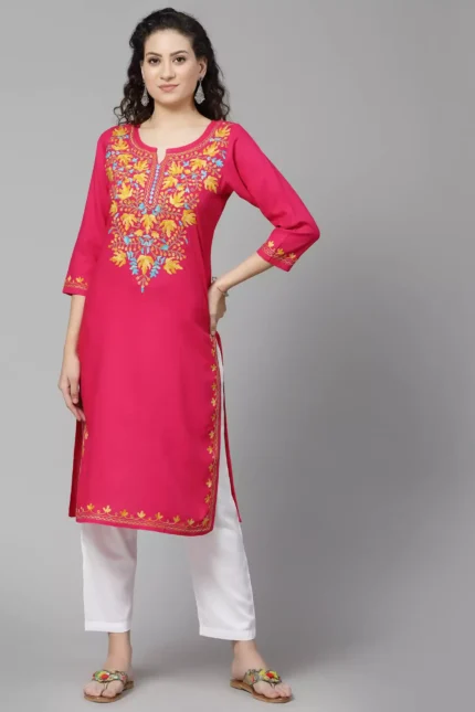 Pink Kashmiri Chinarkari Kurti