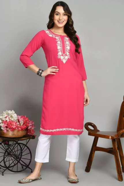 Pink Zari Work Kashmiri Kurti