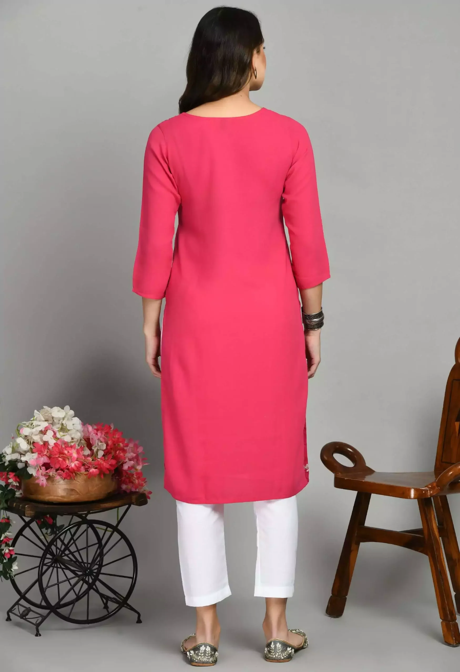 Pink Zari Work Kashmiri Kurti - Image 4