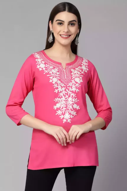 Pink Kashmiri Short Kurti