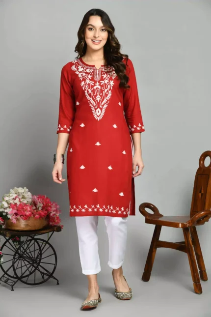 Red Kashmiri Embroidered Kurti