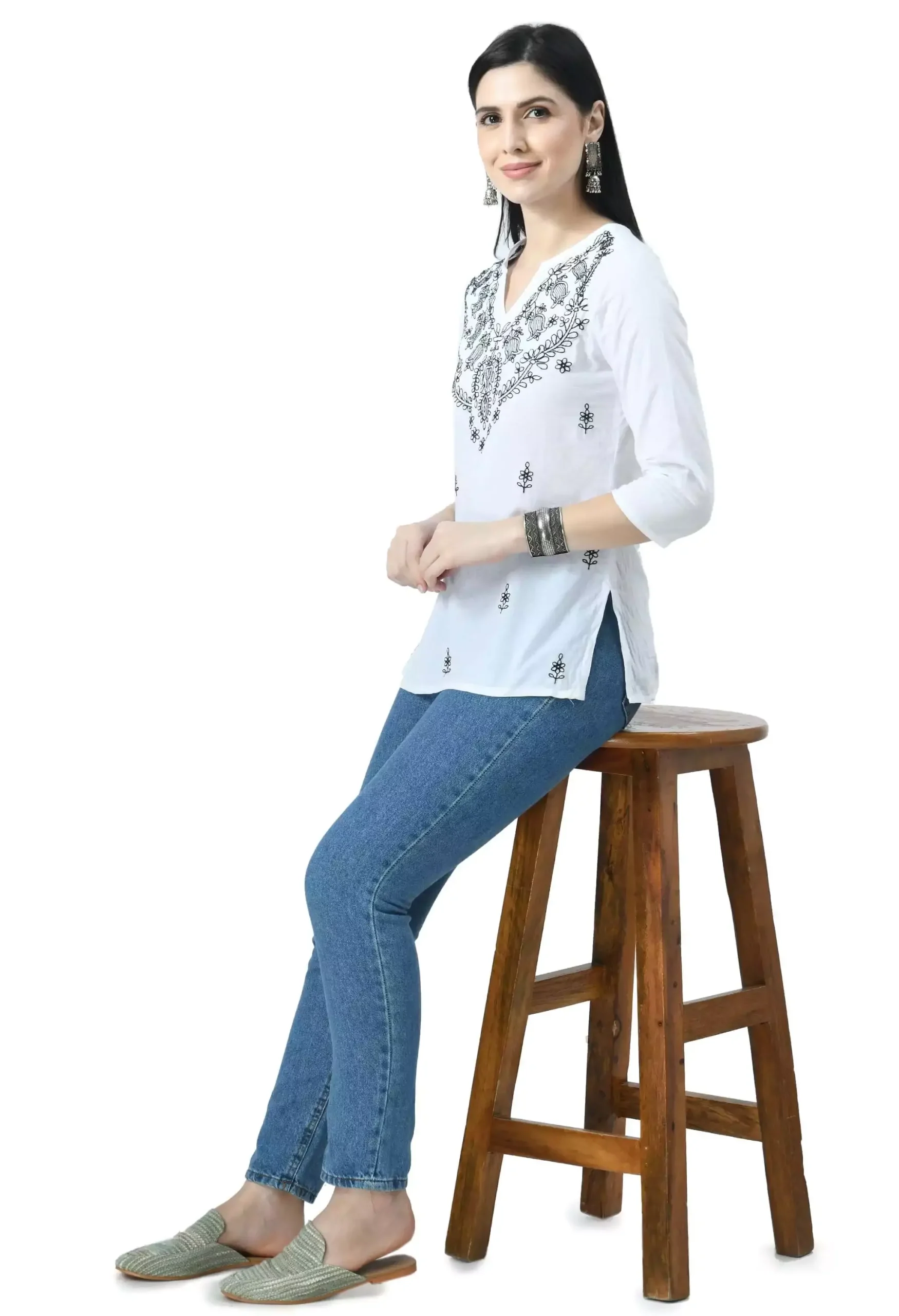 White Chikankari Short Kurti - Image 3