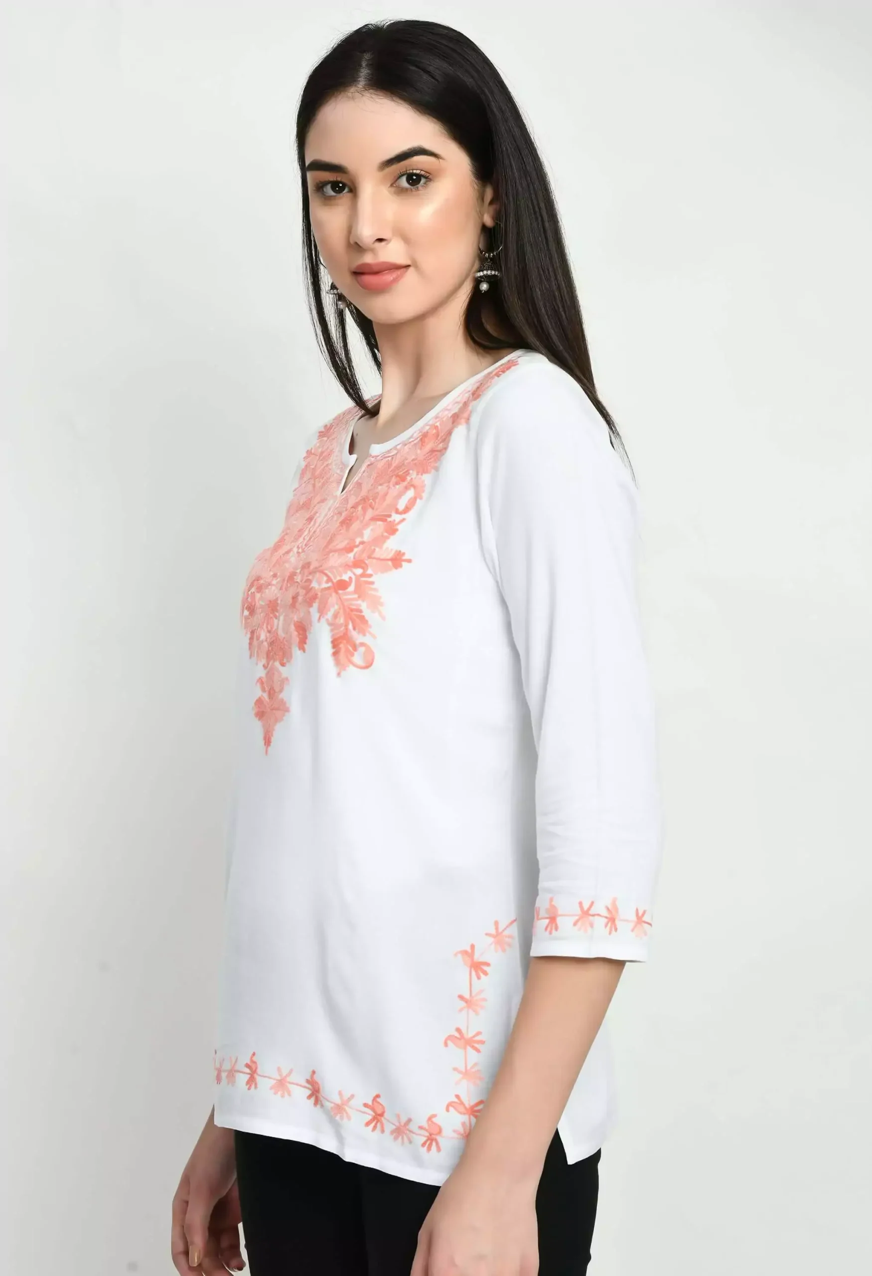 White Kashmiri Embroidered Short Kurti - Image 5