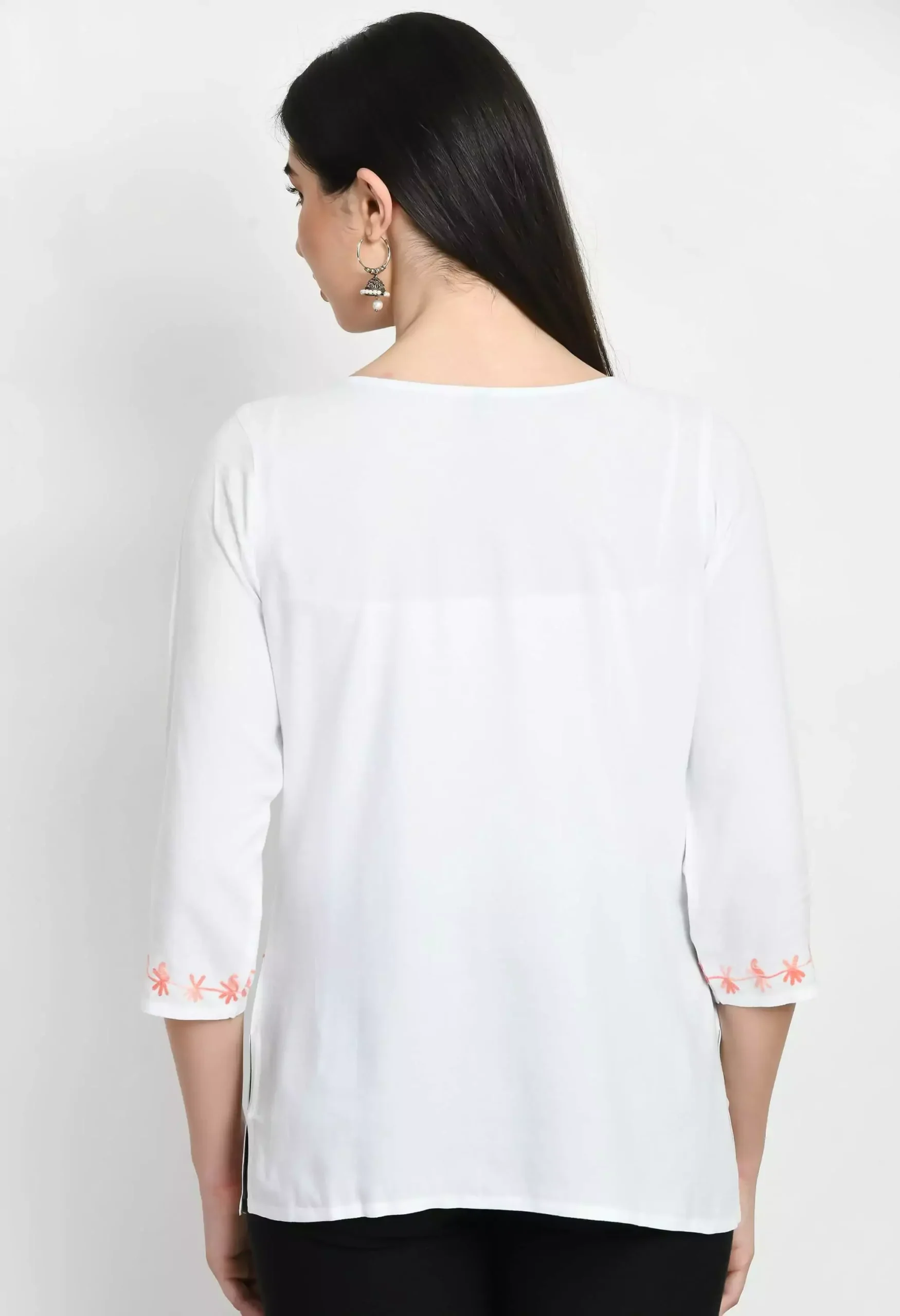 White Kashmiri Embroidered Short Kurti - Image 4