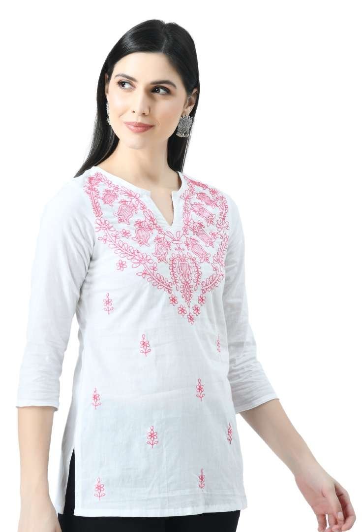 White Chikankari Short Kurti - Image 3