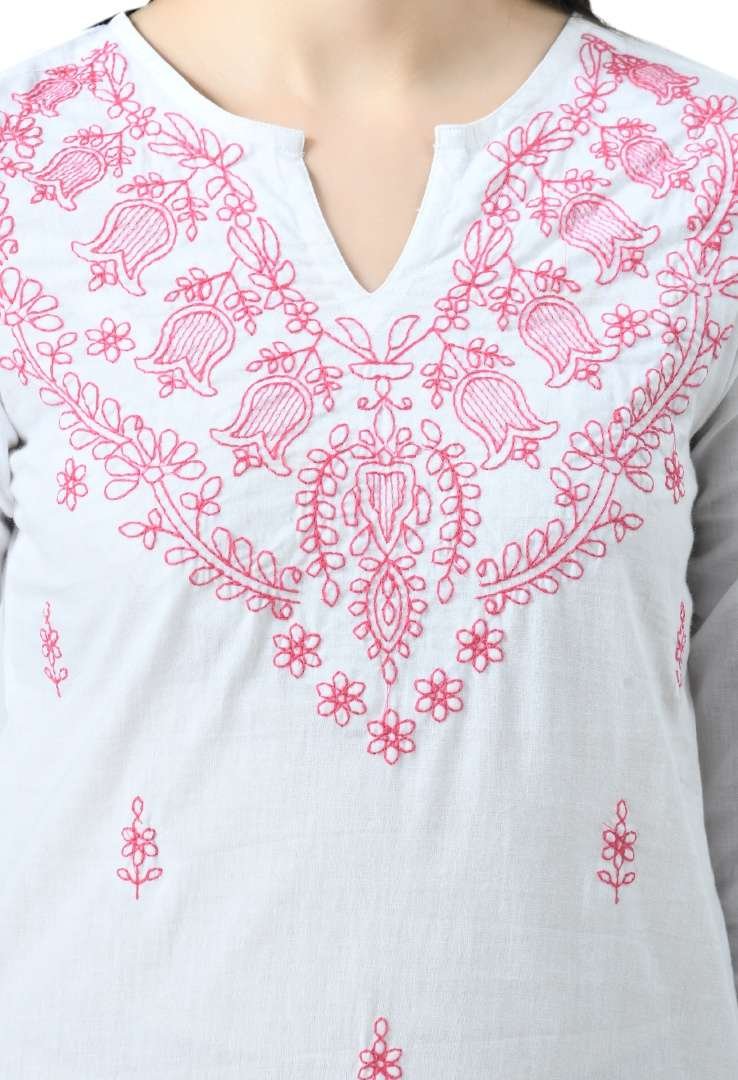 White Chikankari Short Kurti - Image 4
