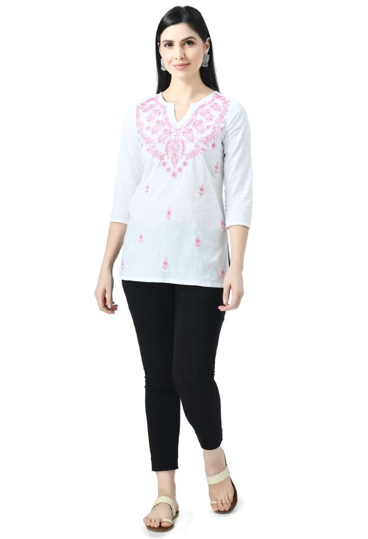 White Chikankari Short Kurti - Image 5