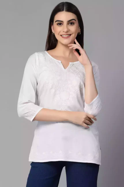 Zahra White Short Kurti
