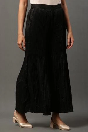 Solid Flared Woven Sharara With Pleats - Image 4